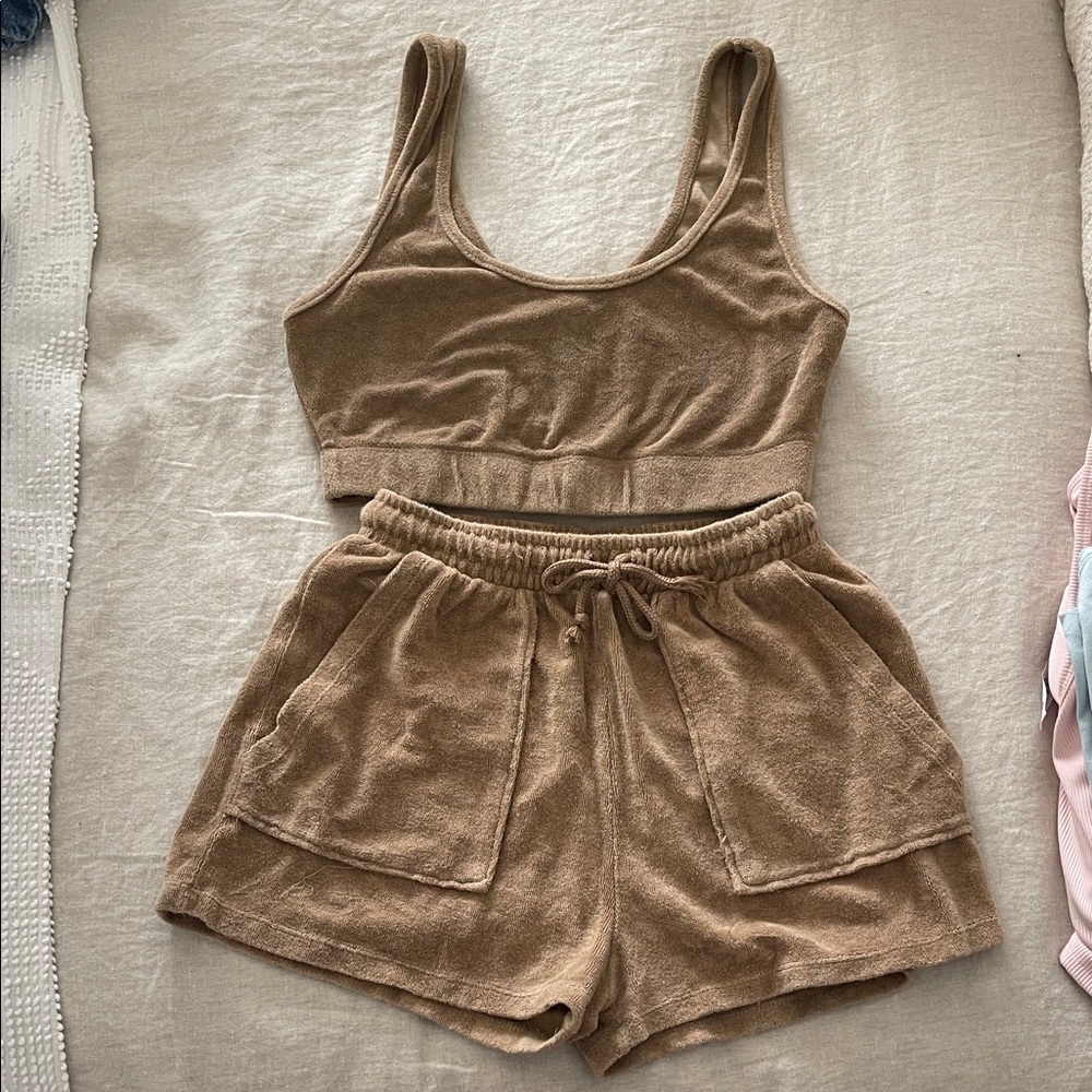 ZARA Tan Terry Cloth Lounge Set